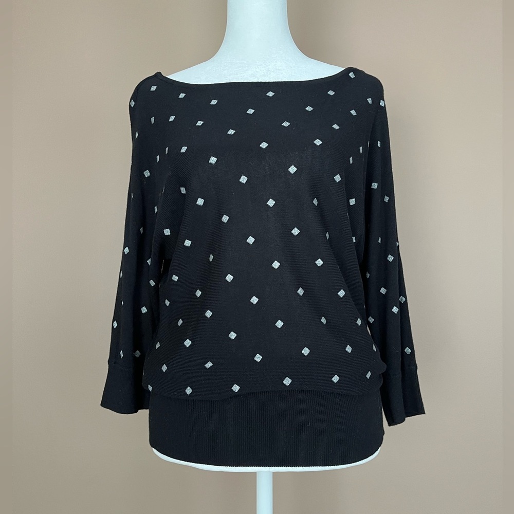 {White House Black Market} Boat Neck Sweater in Black Rayon - Women's Medium